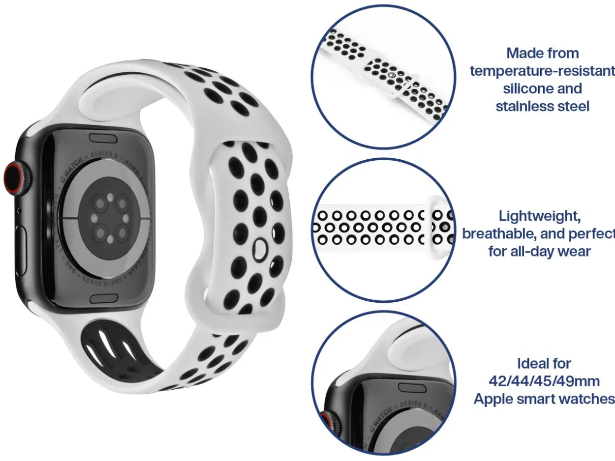 White And Black Dual Tone Silicone Strap For Apple Watch, Compatible With 42/44/45/49mm Models